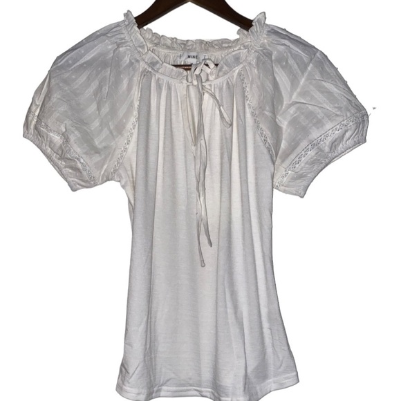 Mine Puff Sleeve Blouse Sz M Keyhole Front Embroidered Classic Fit Summer Casual - Picture 1 of 6